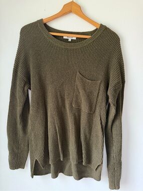 Madewell Olive Ribbed Crewneck Sweater with Pocket